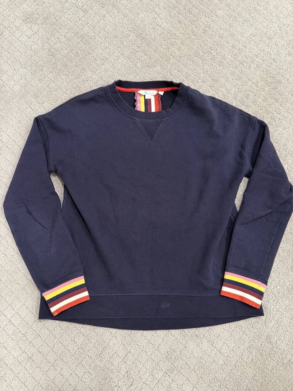 Boden Arabella Sweatshirt Women’s Small Navy Rainbow Stripe Crewneck Fleece